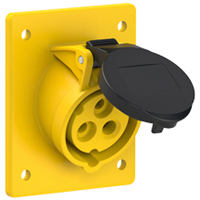Pin and Sleeve Receptacle Outlet Devices 888-1216-NS IEC 60309 Panel Mount Receptacle Angled Type, IP44 Rated, 20 Amp 120 Volt, 4H, IEC 309 International Pin and Sleeve Devices